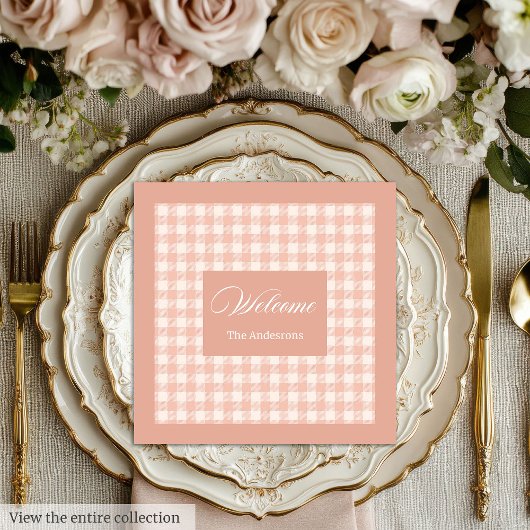 Coral Plaid Napkins Personalized Elegant Accent Servet