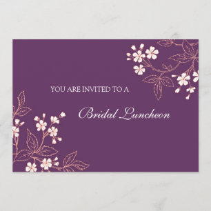 Coral Plum Floral Bridal Lunch Kaart