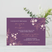 Coral Plum Floral Wedding Invitation Cards Kaart (Staand voorkant)