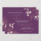 Coral Plum Floral Wedding Invitation Cards Kaart (Voorkant / Achterkant)