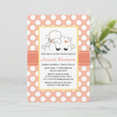 Coral Polka Dot Lamb Baby shower Kaart (Staand voorkant)