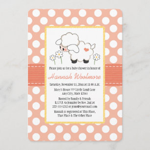 Coral Polka Dot Lamb Baby shower Kaart