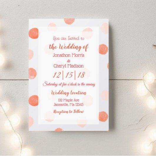 Coral Polka Dots Wedding Kaart