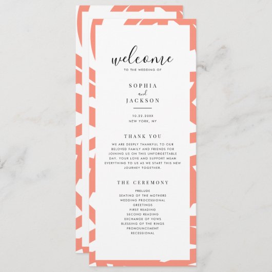 Coral Pop Modern Abstract huwelijksprogramma Programmakaart (Voorkant / Achterkant)