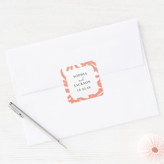 Coral Pop Modern Abstract Plein bruiloft Sticker (Envelop)
