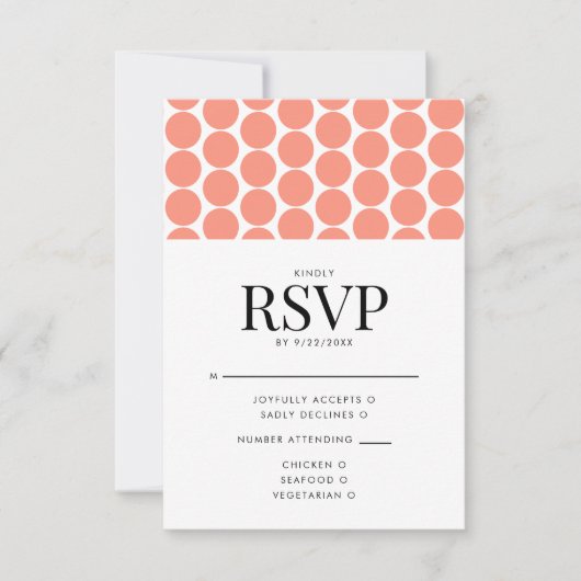 Coral Pop Modern Minimalist Polka Dot RSVP Kaartje (Voorkant)