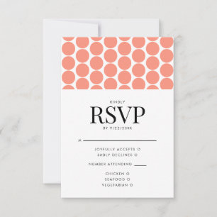 Coral Pop Modern Minimalist Polka Dot RSVP Kaartje