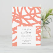 Coral Pop Modern Minimalistisch Abstract Huwelijk Kaart (Staand voorkant)