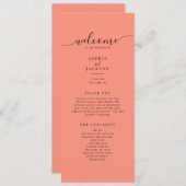Coral Pop Modern minimalistisch huwelijksprogramma Programmakaart (Voorkant / Achterkant)