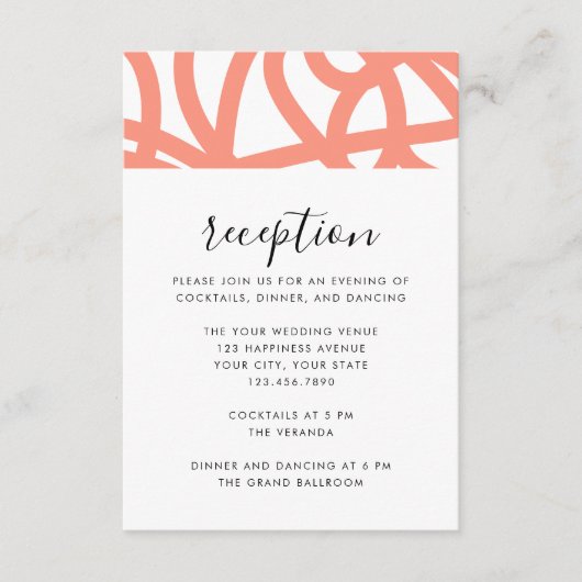 Coral Pop Moderne Minimalistische Abstracte Wervel Informatiekaartje (Voorkant)