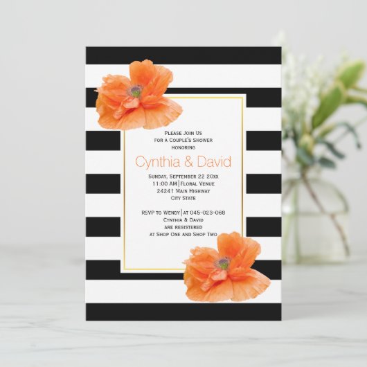 Coral poppelt zwarte witte bruiloft onder douche kaart (Staand voorkant)