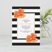 Coral poppies Black white bruiloft repetitief dine Kaart (Staand voorkant)