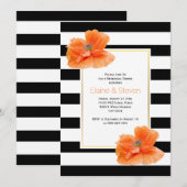 Coral poppies Black white bruiloft repetitief dine Kaart (Voorkant / Achterkant)