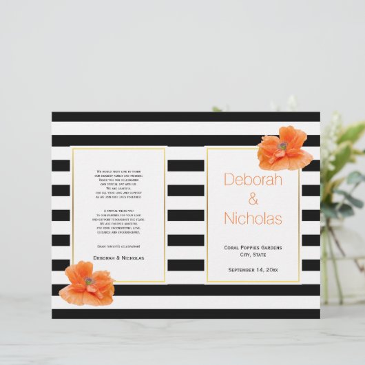 Coral poppies Black white strees trouwprogramma (Staand voorkant)