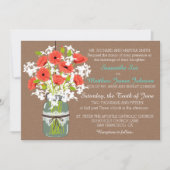 Coral Poppies Mason Jar Burlap Rustic Wedding Kaart (Voorkant)