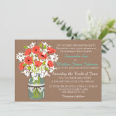 Coral Poppies Mason Jar Burlap Rustic Wedding Kaart (Staand voorkant)