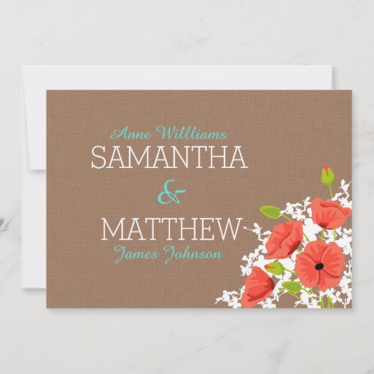 Coral Poppies Mason Jar Burlap Rustic Wedding Kaart (Achterkant)