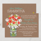 Coral Poppies Mason Jar Burlap Rustic Wedding Kaart (Voorkant / Achterkant)