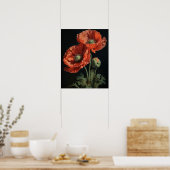 Coral Poppy Flowers Art Print Poster (Keuken)