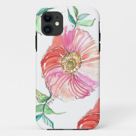 Coral Poppy Waterverf iPhone Case (Achterkant)