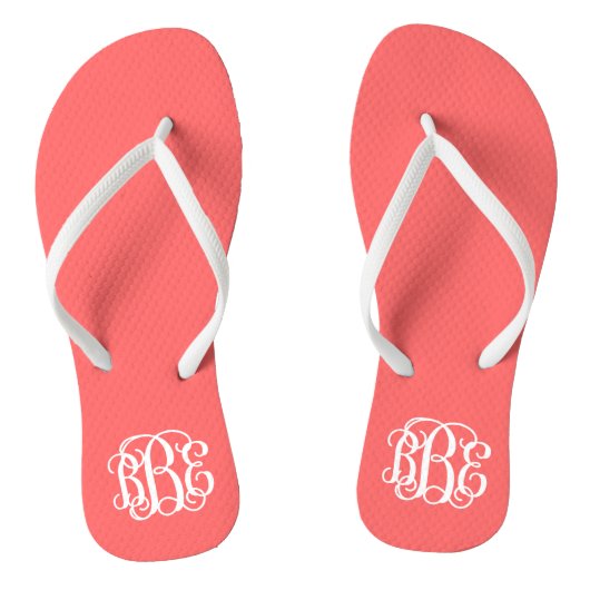 Coral Preppy Script Monogram Teenslippers (Voetbed)