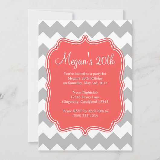 Coral Quatrefoil Chevron Birthday Kaart (Voorkant)