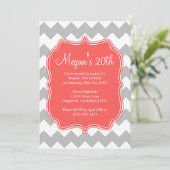 Coral Quatrefoil Chevron Birthday Kaart (Staand voorkant)