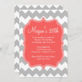 Coral Quatrefoil Chevron Birthday Kaart (Voorkant / Achterkant)