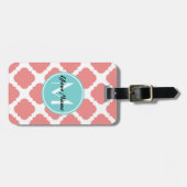 Coral Quatrefoil Mint Custom Monogram |N1 Bagagelabel (Voorkant horizontaal)