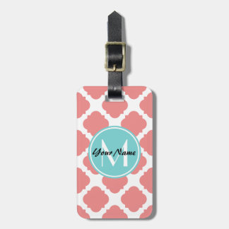 Coral Quatrefoil Mint Custom Monogram |N1 Bagagelabel