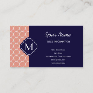 Coral Quatrefoil Patroon met Monogram Visitekaartje