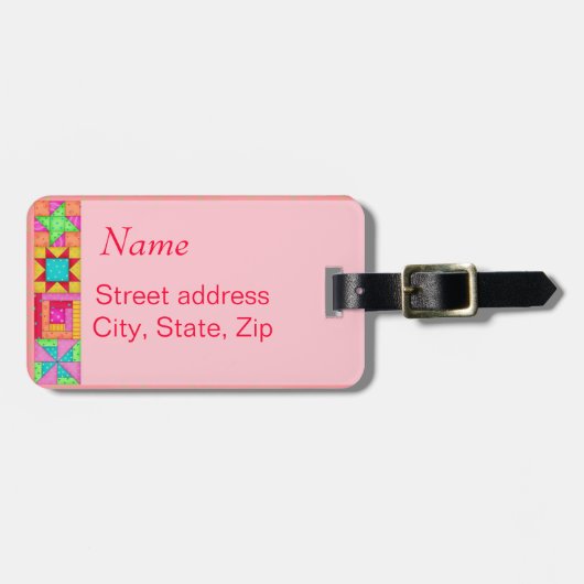 Coral Quilt Block Bagage- of Naaimachinetiket Bagagelabel (Voorkant horizontaal)