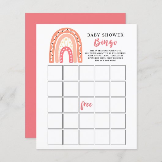 Coral Rainbow Baby shower Bingo Game (Voorkant / Achterkant)