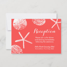 Coral Red Beach Theme Seashells Huwelijksreceptie Kaart