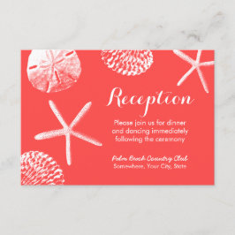 Coral Red Beach Theme Seashells Huwelijksreceptie Kaart