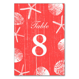 Coral Red Beach Theme Seashells Tafelnummers