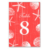 Coral Red Beach Theme Seashells Tafelnummers (Voorkant)