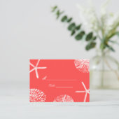 Coral Red Beach Theme Seashells Wedding Place Card Plaatskaartje (Staand voorkant)