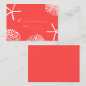 Coral Red Beach Theme Seashells Wedding Place Card Plaatskaartje (Voorkant / Achterkant)