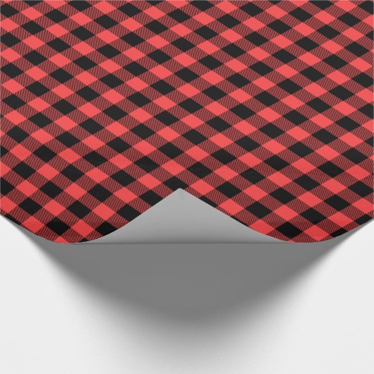 Coral Red Black Buffalo Pset Tartan Cadeaupapier (Hoek)