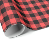 Coral Red Black Buffalo Pset Tartan Cadeaupapier (Rol Hoek)