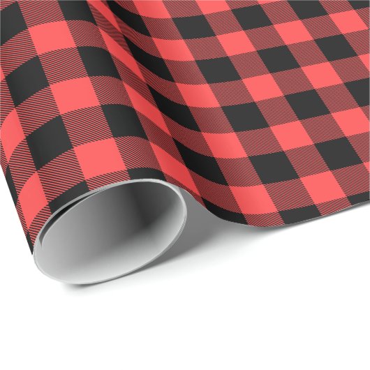 Coral Red Black Buffalo Pset Tartan Cadeaupapier (Rol Hoek)