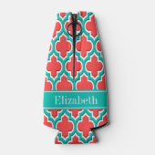 Coral Red, Blauwgroen Marokkaans #4DS Monogram Bla Flesjeskoeler (Achterkant)