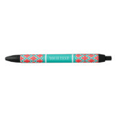 Coral Red, Blauwgroen Marokkaans #4DS Monogram Bla Zwarte Inkt Pen (Voorkant)