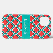 Coral Red, Blauwgroen Marokkaans #5DS Monogram Bla Case-Mate iPhone Case (Achterkant (horizontaal))