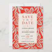 Coral Red Botanical Modern Tropical Elegant Leaf Save The Date (Voorkant)