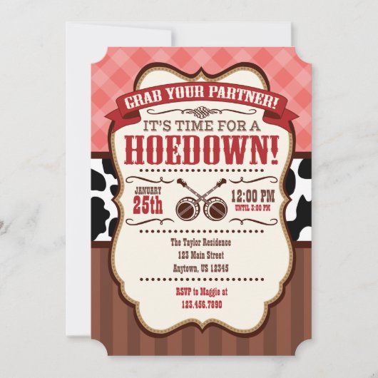Coral Red Brown Hoedown Party Kaart (Voorkant)