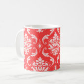 Coral Red Classic Damask Patroon Koffiemok (Voorkant links)