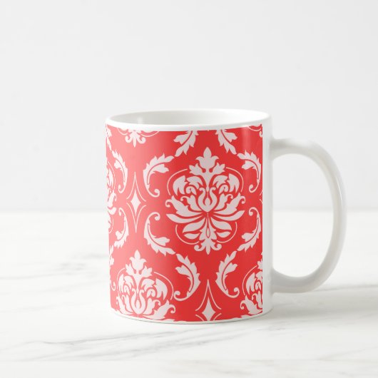 Coral Red Classic Damask Patroon Koffiemok (Rechts)