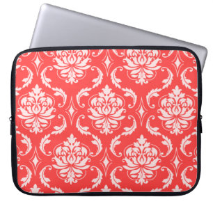 Coral Red Classic Damask Patroon Laptop Sleeve